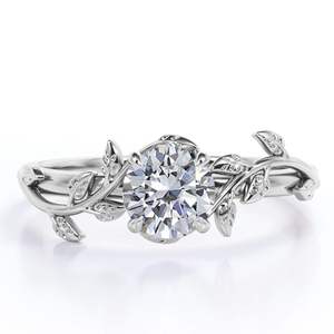 Bague de fiançailles en plaqué or blanc 18 carats sur argent avec des feuilles de branche de Moissanite taille brillante ronde de conception solitaire - Product Image 5