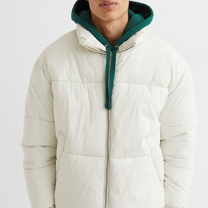 Veste matelassée d'hiver pour hommes avec logo personnalisé en gros High Street Casual Nylon Long Black Bubble Coat Stand Collar Canvas Fabric - Product Image 2