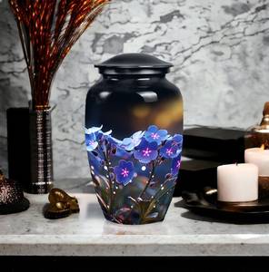 Forget Me Not Blue Flower Sunset Urna decorativa para cenizas humanas Metal para adultos Funeral Floral Memorial Urna - Product Image 2