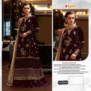 Ensemble Shalwar Kameez brodé en velours d'hiver Regal complet avec de beaux vêtements indiens et pakistanais Santoon Dupatta Bottom - Product Image 5