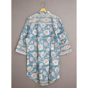 Hand Block Printed Cotton <b>Kimono</b> Shirt Floral Boho Style Swim Cover-Up Mini Dress Summer Beachwear Outfits Sleepwear Woven - Product Image 5