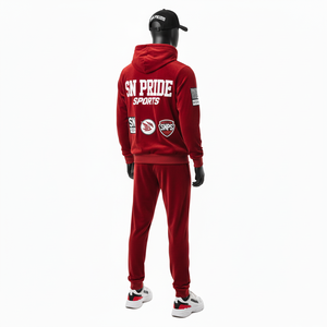 New Style Custom Logo Winter Solid Casual Cotton Flared Unisex Tracksuit Streetwear Hoodie Joggers Set Breathable <b>PVC</b> Patches - Product Image 3