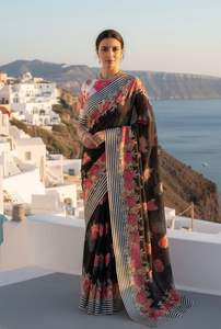 ผ้าซารีผู้หญิงแบบหนา ดีไซน์เนอร์สไตล์บอลลีวูด ขอบผ้าซาติน จากอินเดีย มีสินค้าในสต็อก - Product Image 2