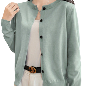Cardigan en polyester 100 % uni pour femme, col rond, tricoté, boutonné sur le devant, manches longues, coupe classique, pour le printemps, l'automne et l'hiver - Product Image 3