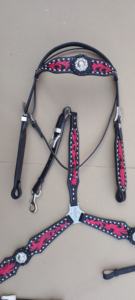 Handmade Leather Horse Headstall with Multicolour Design Matching Breast Collar and Reins Durable Custom Equestrian Tack Set - Product Image 2