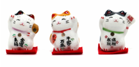 Juego de 3 Imanes de Refrigerador de Cerámica Art Deco Maneki Neko (Gato de la Suerte) de Japón
