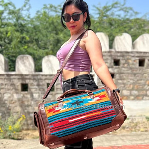 New Western 100% Full Grain <b>Genuine</b> Leather Travel Bags Multifunctional Adjustable Straps Unisex Travel Bags Weekender Bags - Product Image 2