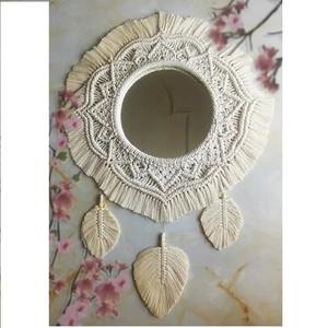 Artisan fait à la main macramé miroir tenture murale décorative Boho coton corde Art pour moderne minimaliste maison décoration murale Accent - Product Image 1