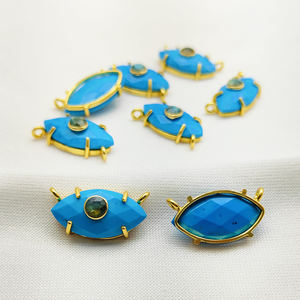 Colgante de Piedra Preciosa Turquesa en Forma de Marquesa, Plata de Ley con Baño de Rodio y Oro Vermeil, Engaste de Doble Piedra con Puntas, Venta al por Mayor - Product Image 1