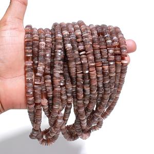 Perles en forme de pneu lisse en pierre de lune en chocolat naturel 16 pouces Heishi disque pneu perles de pierres précieuses pour la fabrication de collier et bracelet - Product Image 2