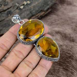 Colgante de Citrino en Plata de Ley Hecho a Mano, Chapado en Oro Antiguo, Certificado por IGI, Elegante Regalo de Aniversario, Joyería para Mujer - Product Image 1