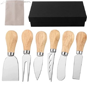 Juego de cuchillos de queso inoxidable con mango de madera, juego de cuchillos de cocina de acero inoxidable, regalo exquisito, lote de 6 unidades - Product Image 1
