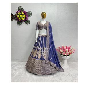 Faux Georgette lourd de qualité supérieure Lehenga Choli finement brodé paillettes détaillant vrai miroir travail à la main coton pour traditionnel - Product Image 1