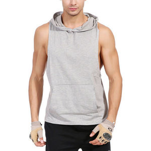Camiseta sin mangas con capucha para entrenamiento informal para hombre, sudaderas sin mangas para entrenamiento de gimnasio, decoración bordada para culturismo, camiseta con corte muscular - Product Image 5