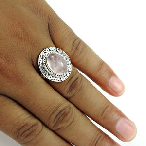 Bague en quartz rose naturel de forme ovale, tendance et très vendue, fabriquée en argent sterling massif 925, bijoux bohèmes - Product Image 3