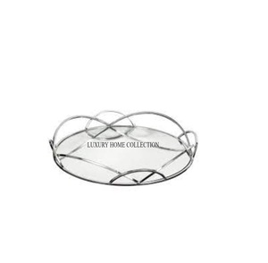Exquisita bandeja de espejo de vidrio de metal con acabado plateado con un diseño impresionante ideal para interiores contemporáneos vintage o de lujo - Product Image 4