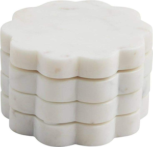 Elegante Juego de 4 Posavasos Redondos de Mármol Blanco con Incrustaciones de Latón, Posavasos Estilizados para Protección y Decoración de Mesa - Product Image 3