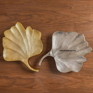 ถาดเสิร์ฟอาหารสี่เหลี่ยมผืนผ้าโลหะสุดหรูพร้อมด้ามจับใบแปะก๊วยถาดเสิร์ฟอาหารบนโต๊ะสำหรับบ้านและงานแต่งงาน - Product Image 5