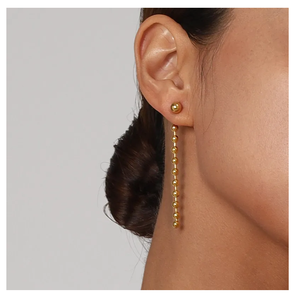 Boucles d'oreilles à pampilles en perles rondes Boucles d'oreilles en chaîne de perles rondes avant et arrière en acier inoxydable or 18 carats de première qualité - Product Image 1