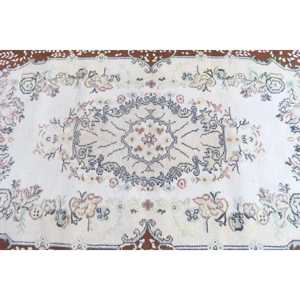 3.9x6.6 ft Vintage Turkish Rug, Area Rug, <b>Brown</b> White Southwestern <b>Wool</b> Rug - Product Image 4