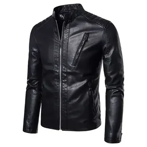 Chaquetas de cuero Hombres Otoño Estilo popular Hombres Chaqueta de cuero Venta al por mayor Moda Cool Zipper Pu Chaquetas de cuero para hombres OEM - Product Image 3