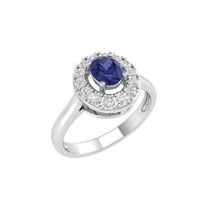 Anello con Tanzanite Naturale Ovale 5x4 e Halo di Topazio Bianco, Gioiello di Alta Qualità - Product Image 3