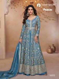 Robe Anarkali de qualité supérieure en chinon avec broderie lourde, tenue ethnique et dupatta en soie Simar pour femmes, à porter pour les fêtes - Product Image 2