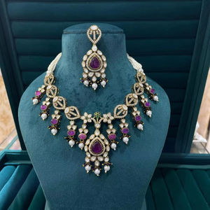 Gargantilla de terciopelo azul real, conjunto de gargantilla de diseñador de moda, joyería de moda india para mujeres y niñas, ropa de fiesta - Product Image 1