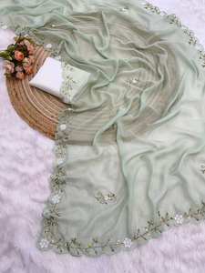 Sari de seda Taby pesado clásico de Bollywood para mujer, última Ropa Étnica exclusiva, hermoso Sari estampado hecho a mano con blusa - Product Image 4