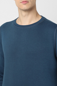 <b>Men's</b> Regular Fit Crew Neck Solid Color Knitted Sweatshirt Pullover Casual Style Autumn Wear 100% Cotton <b>Blue</b> - Product Image 5