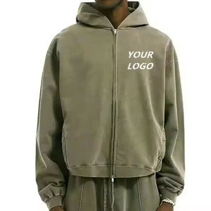 Double Zipper Hoodies 350GSM 100% Cotton Zip Hoodie Heavyweight Plain Zip Vintage Acid Wash Distressed Oversized Custom Hoodies - Product Image 1