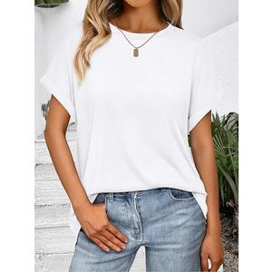 OEM Wholesale Solid 100% Cotton Women'<b>s</b> T-Shirt Short Sleeve Round Neck Shoulder Slope Comfortable Eco-Friendly From Bangladesh - Product Image 6