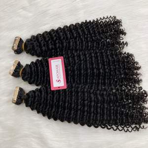 Extensions de cheveux humains normaux de bande de couleur noire vierge crue à double tirage Bande normale bouclée profonde dans les extensions de cheveux humains - Product Image 4