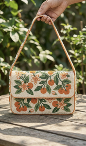 Beaded Floral <b>Orange</b> Pattern Flap Shoulder <b>Bag</b> Handmade Casual Daily Use - Product Image 2