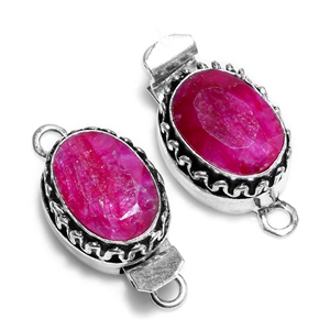 <b>Ruby</b> Gemstone 1Strand, 2Strand & 3Strand Box Clasp Antique Starling Silver Plated 26X15X10MM Jewelry Making Clasp B702 - Product Image 1