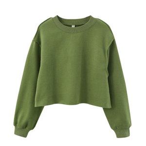 Femmes surdimensionné col rond recadrée sweat pull plaine polaire pull à capuche avec goutte épaule livraison directe - Product Image 2