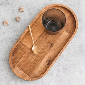 Planche de service ovale en bois dur en chêne Bijoux rustiques et plateau à café avec organisateur de plateau de valet au design moderne par artisanat en croissant - Product Image 6
