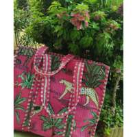 Sac fourre-tout en coton bohème Jungle Joy Hot, taille moyenne, avec fermeture éclair, réutilisable, portable, pour pique-nique et glacière