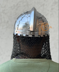 Casco Medieval de Acero de Cruzado con Cuello de Malla de Cadena, Protector Facial de Caballero Vikingo, Armadura para Disfraces - Product Image 3