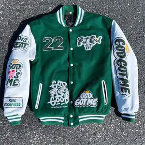 Custom Chenille Logo Varsity Jacket OEM Manufacturer Men's Winter Baseball Bomber with Leather Sleeves Bomber Jacket - Product Image 1