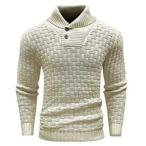 Pull à col châle d'hiver pour homme 100% coton Logo avant Anti-froissement Anti-boulochage Manches longues Confort décontracté - Product Image 2