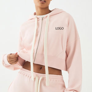 Sweat à capuche avec matière en coton / polyester, design court avec ourlet côtelé et matière douce avec logo personnalisable pour la vente en gros - Product Image 1