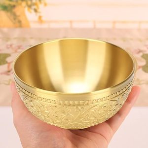 Cuenco de latón con acabado rústico con patrón floral para servir presentaciones de comida orgánica y natural a precio mayorista - Product Image 1