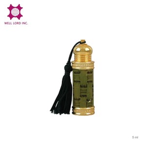 Flacon de parfum Attar de haute qualité de 5 ml, élégant cylindre vide avec surface sérigraphiée, breloque en forme de pompon et bouchon à vis - Product Image 1