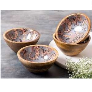 Bol à fruits en bois imprimé avec un autocollant design attrayant, pour servir des fruits secs et des bonbons, ustensiles de table pour la maison et l'hôtel - Product Image 2