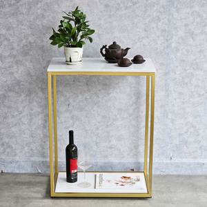 KTB68163 2-Tier Modern Design Decorative Shelf 60x30x75cm Stone Top and Iron Frame - Product Image 3