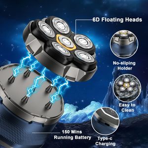 Afeitadora Eléctrica con Pantalla LED, Afeitadora para Cabeza Calva, Uso en Seco/Húmedo, Resistente al Agua IPX7, Afeitadora Rotatoria de Triple Cuchilla, Reemplazable, para Uso Corporal, Lavable - Product Image 4