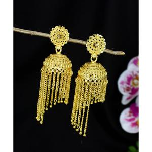 Indian Gold Plated <b>Jhumka</b> Jhumki Layered Fringe Dangle <b>Earring</b> Set Jewelry Chain <b>Earrings</b> Solid Color Dubai Turkish Bollywood - Product Image 2