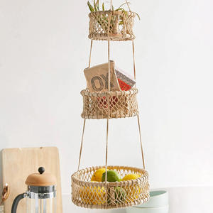 Panier suspendu en rotin pour fruits, organisation de cuisine, vente en gros, paniers de rangement en osier naturel - Product Image 1