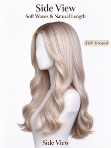 Perruque longue ondulée en cheveux humains couleur or clair, avec une ligne de cheveux naturelle et douce, pour un usage quotidien - Product Image 4